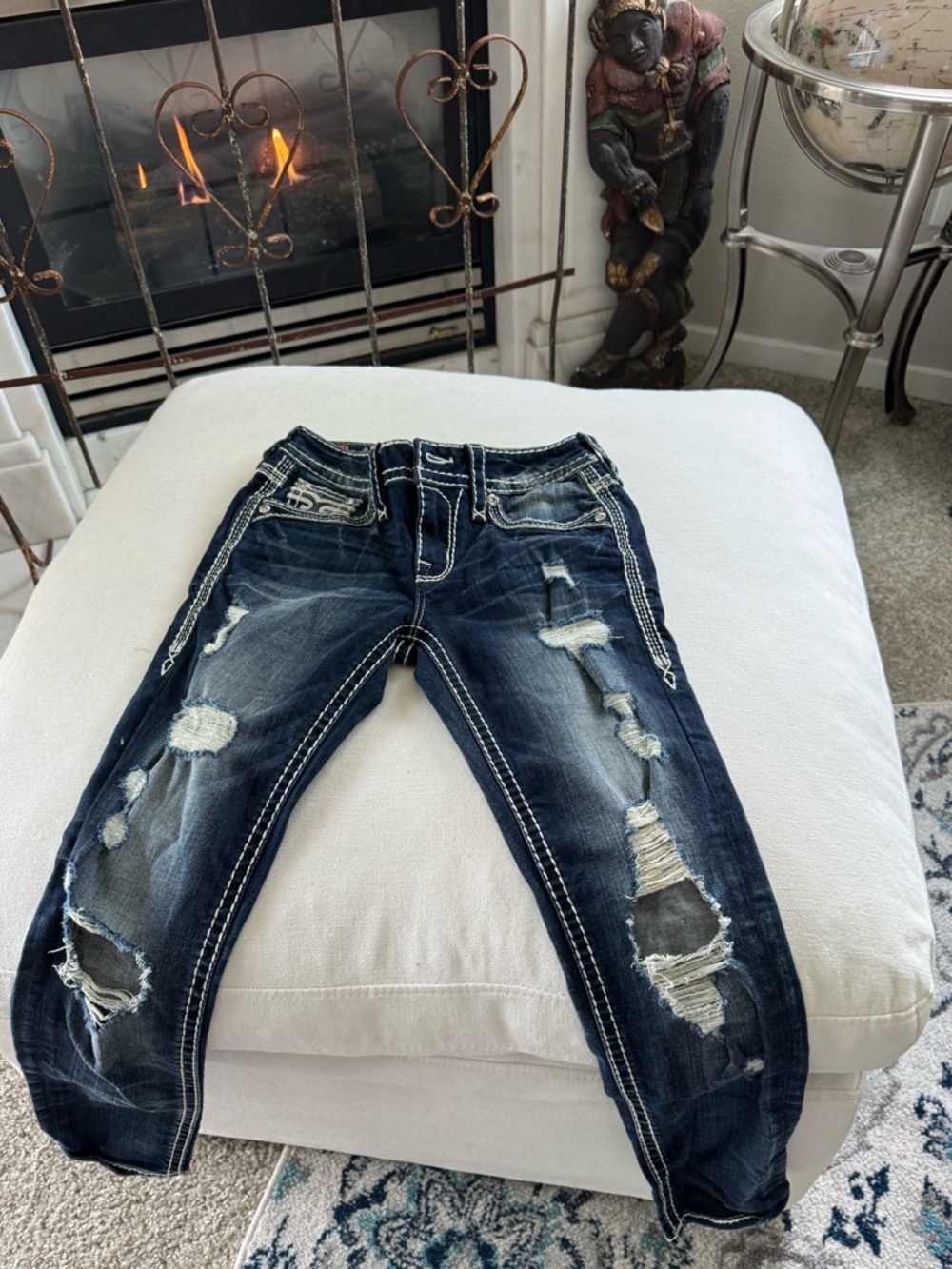 Rock Revival Dark Blue Denim Jeans with Orange Embroidery - Picture 8 of 8